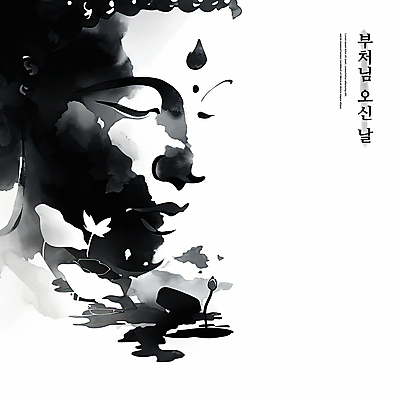 PSD 일러스트 연꽃 수묵화 사람없음 검은색 부처님오신날 먹 동양화 연잎 꽃봉오리 번짐 부처님상 국내일러스트 기념일 꽃 컬러 잎 서예 미술 불상 부처 파일형식 효과