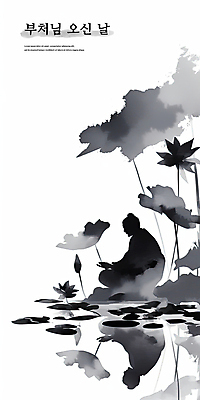 PSD 일러스트 연꽃 수묵화 사람없음 검은색 부처님오신날 먹 동양화 연잎 꽃봉오리 번짐 부처님상 국내일러스트 기념일 꽃 컬러 잎 서예 미술 불상 부처 파일형식 효과