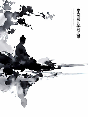 PSD 일러스트 수묵화 사람없음 반사 검은색 부처님오신날 나뭇가지 먹 동양화 번짐 부처님상 국내일러스트 나무 기념일 컬러 서예 미술 불상 부처 파일형식 효과