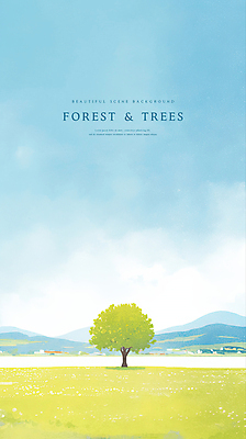 PSD 구름 일러스트 자연 하늘 수채화 산 한그루 풍경 잔디 초원 사람없음 숲속 국내일러스트 자연요소 나무 식물 1 숲 생태계 파일형식