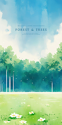 PSD 나무 구름 꽃밭 일러스트 자연 하늘 수채화 풍경 잔디 사람없음 숲속 국내일러스트 자연요소 식물 꽃 숲 생태계 파일형식