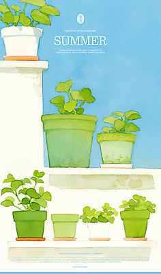 PSD 화분 일러스트 수채화 선반 사람없음 담장 여름풍경 풀 국내일러스트 식물 가구 풍경 파일형식 여름_계절