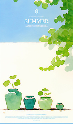 PSD 화분 일러스트 수채화 사람없음 담장 여름풍경 풀 국내일러스트 식물 풍경 파일형식 여름_계절