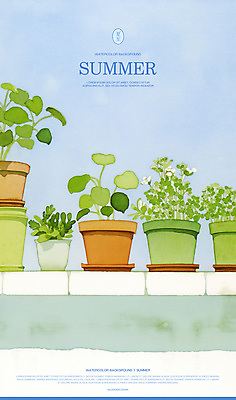 PSD 화분 일러스트 수채화 사람없음 담장 여름풍경 풀 국내일러스트 식물 풍경 파일형식 여름_계절