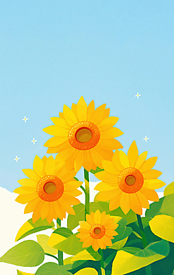 JPG 꽃 하늘색 잎 일러스트 여름꽃 해바라기 사람없음 반짝임 국내일러스트 AI일러스트 AI콘텐츠 식물 모션 파란색 파일형식 여름_계절