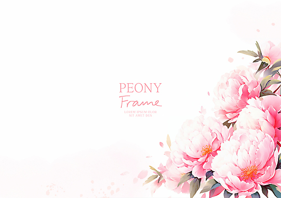 PSD 분홍색 잎 일러스트 봄꽃 수채화 사람없음 꽃프레임 작약 카피스페이스 국내일러스트 식물 꽃 컬러 프레임 봄 공백 파일형식