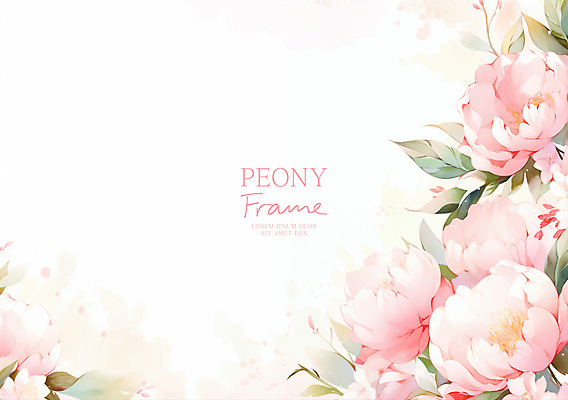 PSD 분홍색 잎 일러스트 봄꽃 수채화 사람없음 꽃프레임 작약 카피스페이스 국내일러스트 식물 꽃 컬러 프레임 봄 공백 파일형식
