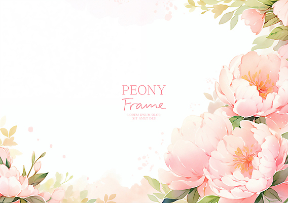 PSD 분홍색 잎 일러스트 봄꽃 수채화 사람없음 꽃프레임 작약 카피스페이스 국내일러스트 식물 꽃 컬러 프레임 봄 공백 파일형식