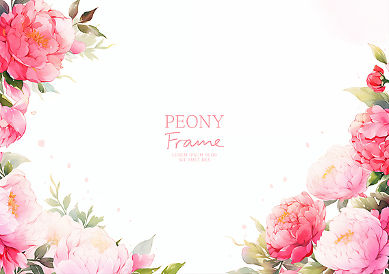 PSD 분홍색 잎 일러스트 봄꽃 수채화 사람없음 꽃프레임 작약 카피스페이스 국내일러스트 식물 꽃 컬러 프레임 봄 공백 파일형식
