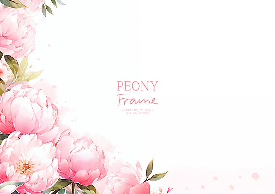 PSD 분홍색 잎 일러스트 봄꽃 수채화 사람없음 꽃프레임 작약 카피스페이스 국내일러스트 식물 꽃 컬러 프레임 봄 공백 파일형식