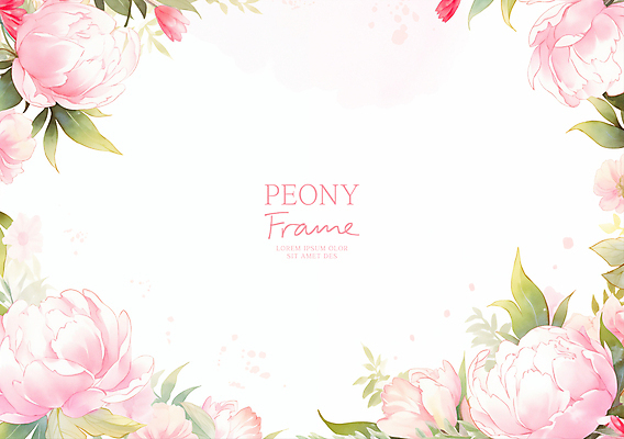 PSD 분홍색 잎 일러스트 봄꽃 수채화 사람없음 꽃프레임 작약 카피스페이스 국내일러스트 식물 꽃 컬러 프레임 봄 공백 파일형식