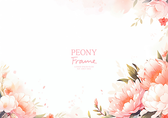 PSD 분홍색 잎 일러스트 봄꽃 수채화 사람없음 꽃프레임 작약 카피스페이스 국내일러스트 식물 꽃 컬러 프레임 봄 공백 파일형식