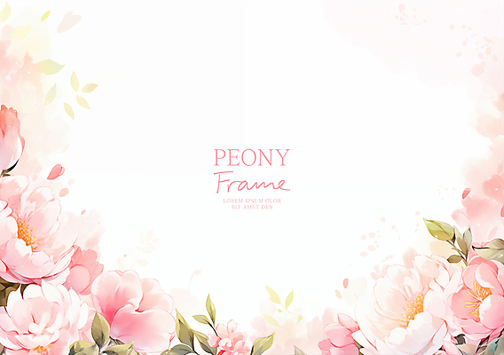 PSD 분홍색 잎 일러스트 봄꽃 수채화 사람없음 꽃프레임 작약 카피스페이스 국내일러스트 식물 꽃 컬러 프레임 봄 공백 파일형식
