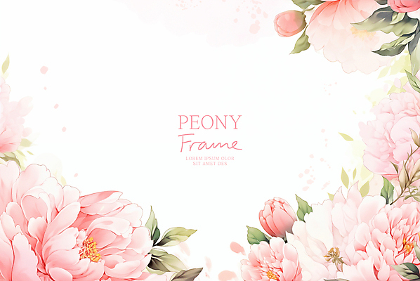 PSD 분홍색 잎 일러스트 봄꽃 수채화 사람없음 꽃봉오리 꽃프레임 작약 카피스페이스 국내일러스트 식물 꽃 컬러 프레임 봄 공백 파일형식