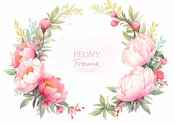 PSD 분홍색 잎 일러스트 봄꽃 수채화 사람없음 꽃봉오리 꽃프레임 작약 카피스페이스 국내일러스트 식물 꽃 컬러 프레임 봄 공백 파일형식