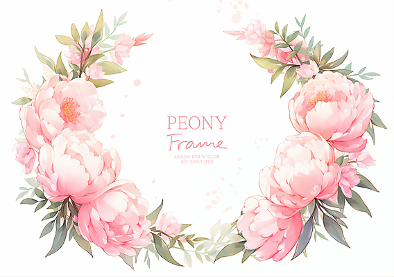 PSD 분홍색 잎 일러스트 봄꽃 수채화 사람없음 꽃프레임 작약 카피스페이스 국내일러스트 식물 꽃 컬러 프레임 봄 공백 파일형식