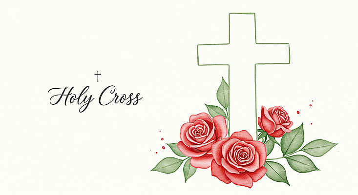 PSD 기독교 십자가 잎 일러스트 사람없음 장미 천주교 신성 국내일러스트 식물 꽃 종교 파일형식