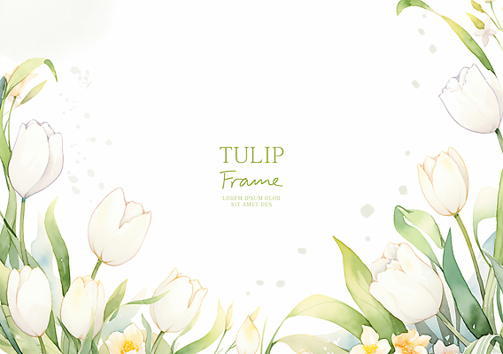 PSD 잎 일러스트 봄꽃 수채화 사람없음 연두색 튤립 흰색 꽃프레임 카피스페이스 국내일러스트 식물 꽃 컬러 프레임 초록색 봄 공백 파일형식