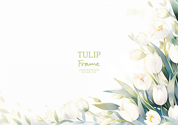 PSD 잎 일러스트 봄꽃 수채화 사람없음 연두색 튤립 흰색 꽃프레임 카피스페이스 국내일러스트 식물 꽃 컬러 프레임 초록색 봄 공백 파일형식