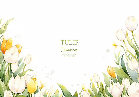 PSD 잎 일러스트 봄꽃 수채화 사람없음 연두색 튤립 흰색 꽃프레임 카피스페이스 국내일러스트 식물 꽃 컬러 프레임 초록색 봄 공백 파일형식