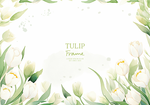PSD 잎 일러스트 봄꽃 수채화 사람없음 연두색 튤립 흰색 꽃프레임 카피스페이스 국내일러스트 식물 꽃 컬러 프레임 초록색 봄 공백 파일형식