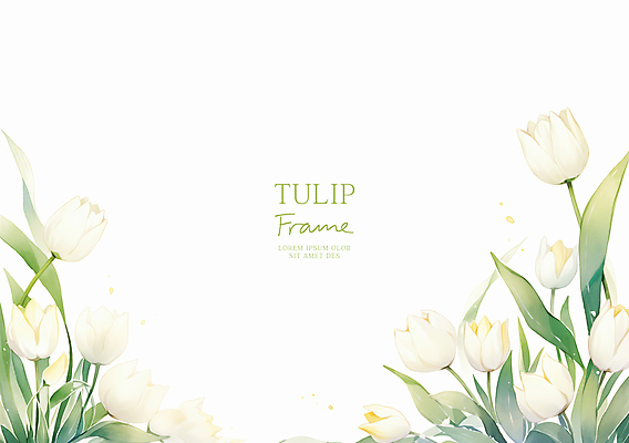 PSD 잎 일러스트 봄꽃 수채화 사람없음 연두색 튤립 흰색 꽃프레임 카피스페이스 국내일러스트 식물 꽃 컬러 프레임 초록색 봄 공백 파일형식
