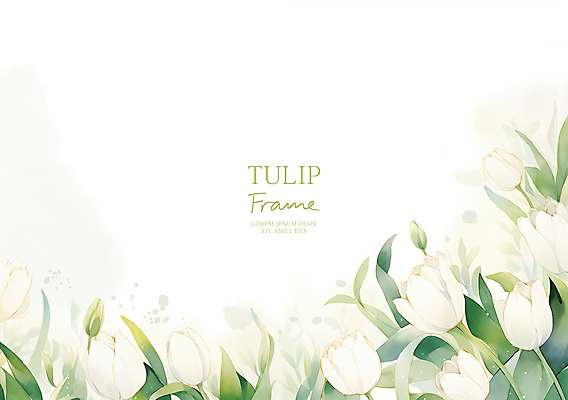 PSD 잎 일러스트 봄꽃 수채화 사람없음 연두색 튤립 흰색 꽃프레임 카피스페이스 국내일러스트 식물 꽃 컬러 프레임 초록색 봄 공백 파일형식