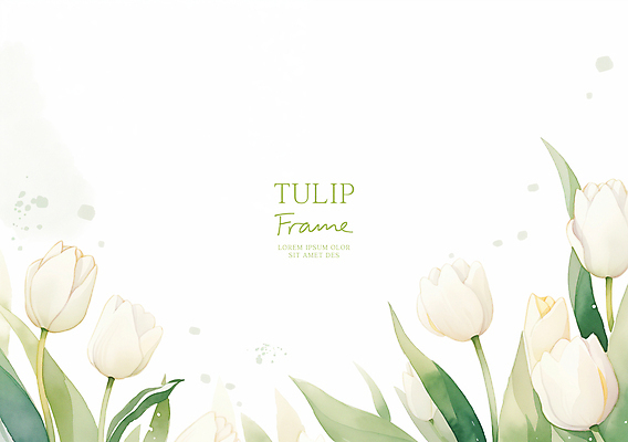 PSD 잎 일러스트 봄꽃 수채화 사람없음 연두색 튤립 흰색 꽃프레임 카피스페이스 국내일러스트 식물 꽃 컬러 프레임 초록색 봄 공백 파일형식