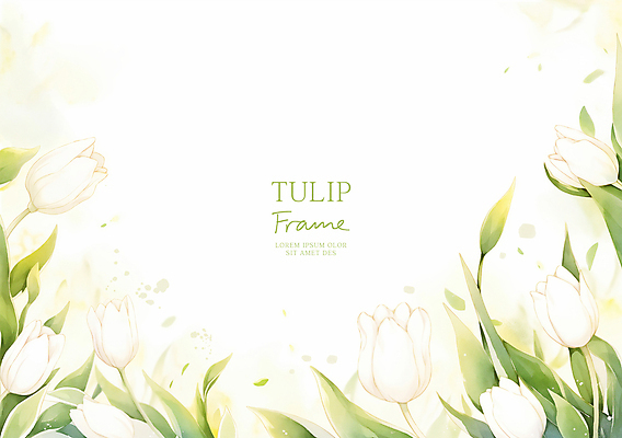 PSD 잎 일러스트 봄꽃 수채화 사람없음 연두색 튤립 흰색 꽃프레임 카피스페이스 국내일러스트 식물 꽃 컬러 프레임 초록색 봄 공백 파일형식