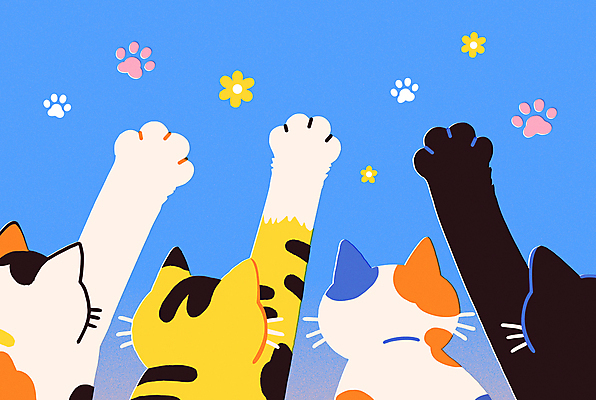 꽃 하늘색 일러스트 사람없음 손들기 귀여움 고양이 발자국 발바닥 국내일러스트 AI파일 식물 컨셉 포유류 자국 모션 발 파란색 반려동물 파일형식 벡터