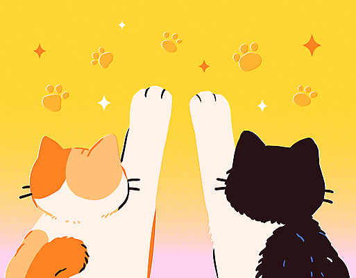 일러스트 사람없음 반짝임 노란색 손들기 귀여움 고양이 발자국 발바닥 국내일러스트 AI파일 컬러 컨셉 포유류 자국 모션 발 반려동물 파일형식 벡터