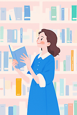 JPG 여자 하늘색 일러스트 책장 한명 미소 들기 성인 책 독서 도서관 감성 연분홍색 성인여자한명만 국내일러스트 AI일러스트 AI콘텐츠 1 교육 분홍색 가구 컨셉 모션 표정 사람 파란색 여자한명만 성인여자만 파일형식