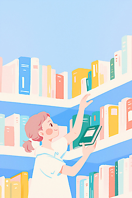 JPG 여자 하늘색 일러스트 책장 한명 미소 들기 상반신 성인 책 손들기 도서관 감성 성인여자한명만 국내일러스트 AI일러스트 AI콘텐츠 1 교육 가구 컨셉 모션 표정 사람 파란색 여자한명만 성인여자만 파일형식