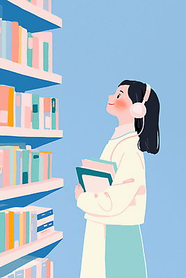 JPG 여자 하늘색 일러스트 책장 한명 들기 성인 책 헤드폰 올려보기 도서관 감성 성인여자한명만 국내일러스트 AI일러스트 AI콘텐츠 1 교육 음향기기 가구 컨셉 모션 사람 파란색 여자한명만 성인여자만 파일형식