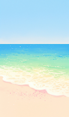 JPG 물결 일러스트 하늘 해변 사람없음 모래사장 여름풍경 감성 파스텔톤 국내일러스트 AI일러스트 AI콘텐츠 바다 컬러 컨셉 풍경 파일형식 여름_계절