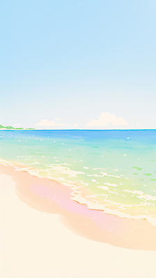 JPG 물결 일러스트 하늘 해변 사람없음 모래사장 여름풍경 감성 파스텔톤 국내일러스트 AI일러스트 AI콘텐츠 바다 컬러 컨셉 풍경 파일형식 여름_계절
