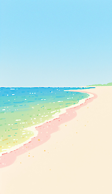 JPG 물결 일러스트 하늘 해변 사람없음 모래사장 여름풍경 감성 파스텔톤 국내일러스트 AI일러스트 AI콘텐츠 바다 컬러 컨셉 풍경 파일형식 여름_계절