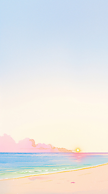 JPG 구름 물결 일러스트 하늘 해변 사람없음 모래사장 태양 노을 여름풍경 감성 파스텔톤 국내일러스트 AI일러스트 AI콘텐츠 자연요소 바다 컬러 컨셉 풍경 파일형식 여름_계절