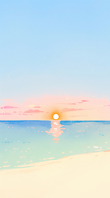 JPG 구름 물결 일러스트 하늘 해변 사람없음 모래사장 태양 노을 여름풍경 감성 파스텔톤 국내일러스트 AI일러스트 AI콘텐츠 자연요소 바다 컬러 컨셉 풍경 파일형식 여름_계절