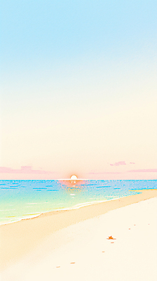 JPG 구름 물결 일러스트 하늘 해변 사람없음 모래사장 태양 노을 여름풍경 감성 파스텔톤 국내일러스트 AI일러스트 AI콘텐츠 자연요소 바다 컬러 컨셉 풍경 파일형식 여름_계절