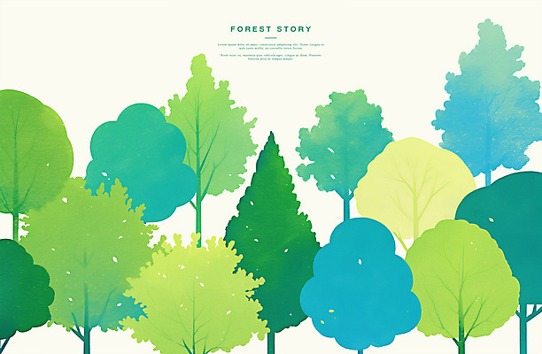 PSD 나무 일러스트 자연 풍경 사람없음 초록색 숲속 국내일러스트 식물 컬러 숲 생태계 파일형식