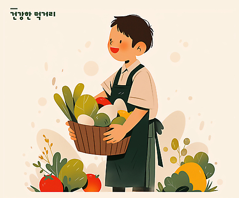 PSD 남자 채소 일러스트 한명 미소 들기 성인 바구니 계란 앞치마 풀잎 건강식품 베이지색 성인남자한명만 국내일러스트 1 음식 컬러 잎 모션 표정 건강 사람 알 풀_식물 남자한명만 성인남자만 파일형식