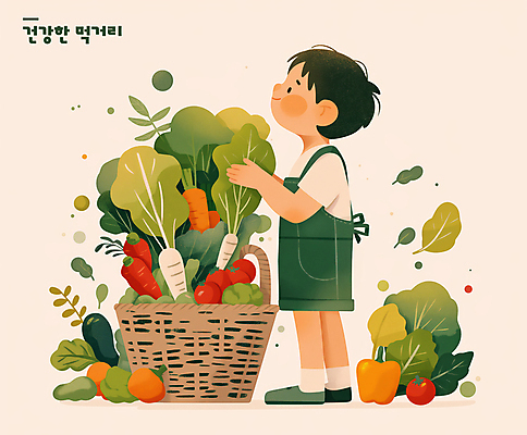 전신 PSD 남자 어린이 채소 일러스트 한명 미소 소년 바구니 앞치마 잡기 풀잎 건강식품 베이지색 소년한명만 국내일러스트 1 음식 컬러 잎 모션 표정 건강 사람 풀_식물 남자한명만 소년만 파일형식