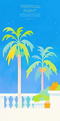 PSD 화분 야경 일러스트 난간 밤하늘 하늘 사람없음 파란색 야자수 여름풍경 풀 휴양지 감성 국내일러스트 나무 식물 컬러 컨셉 풍경 장소 야간 파일형식 여름_계절 풍경_경치