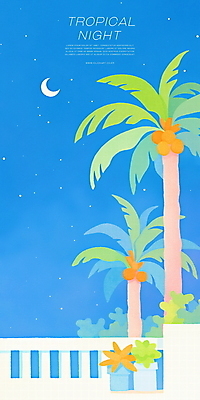 PSD 화분 야경 일러스트 난간 밤하늘 하늘 사람없음 파란색 야자수 여름풍경 풀 초승달 휴양지 감성 국내일러스트 나무 식물 컬러 컨셉 풍경 장소 달 야간 파일형식 여름_계절 풍경_경치