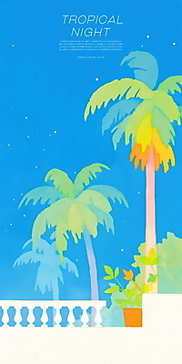 PSD 화분 야경 일러스트 난간 밤하늘 하늘 사람없음 파란색 야자수 여름풍경 풀 휴양지 감성 국내일러스트 나무 식물 컬러 컨셉 풍경 장소 야간 파일형식 여름_계절 풍경_경치