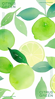 PSD 잎 일러스트 단면 수채화 사람없음 초록색 신선 라임 국내일러스트 식물 컬러 과일 파일형식