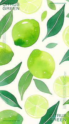 PSD 잎 일러스트 단면 수채화 사람없음 초록색 신선 라임 국내일러스트 식물 컬러 과일 파일형식