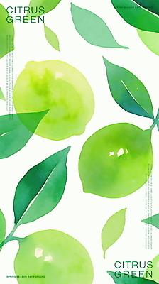 PSD 잎 일러스트 수채화 사람없음 초록색 신선 라임 국내일러스트 식물 컬러 과일 파일형식