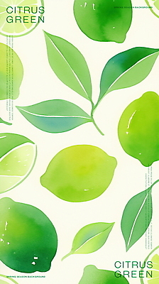 PSD 잎 일러스트 단면 수채화 사람없음 초록색 신선 라임 국내일러스트 식물 컬러 과일 파일형식